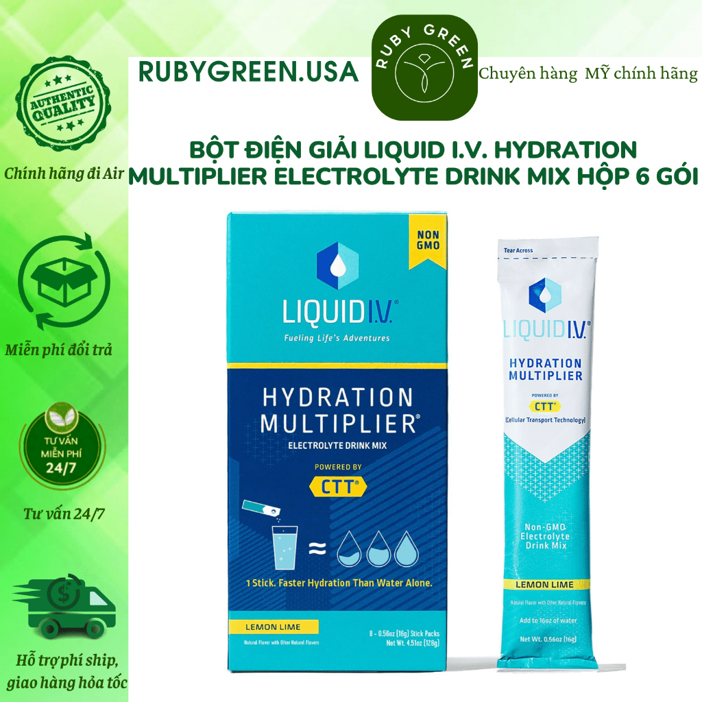 Bột điện giải Liquid I.V. Hydration Multiplier Electrolyte Drink Mix (Hộp 6 gói) Mỹ