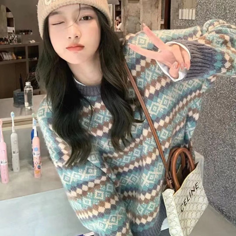 Áo Len Nam Nữ Kẻ Ngang Ziczac Hàn Quốc