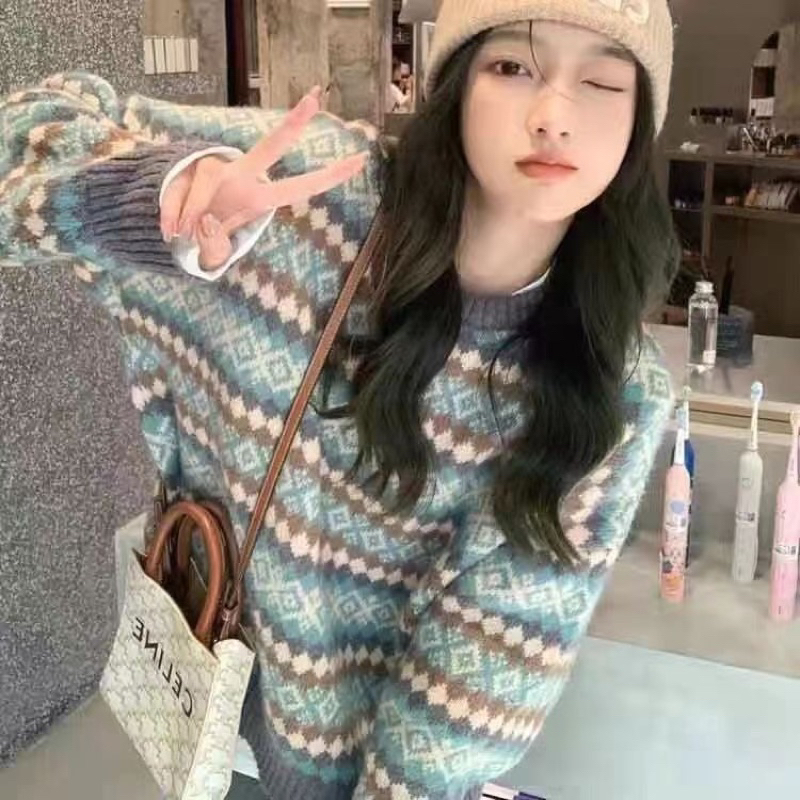 Áo Len Nam Nữ Kẻ Ngang Ziczac Hàn Quốc