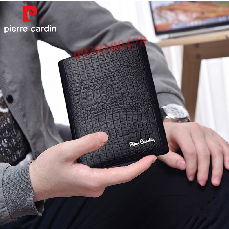 Ví nam Pierre Cardin chính hãng da dập vân cá sấu ví đứng PCJ2035
