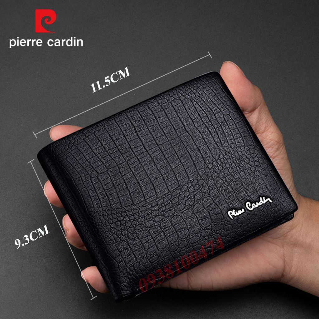 Ví Pierre Cardin nam chính hãng da bò thật dập vân cá sấu ví ngang PCJ2036