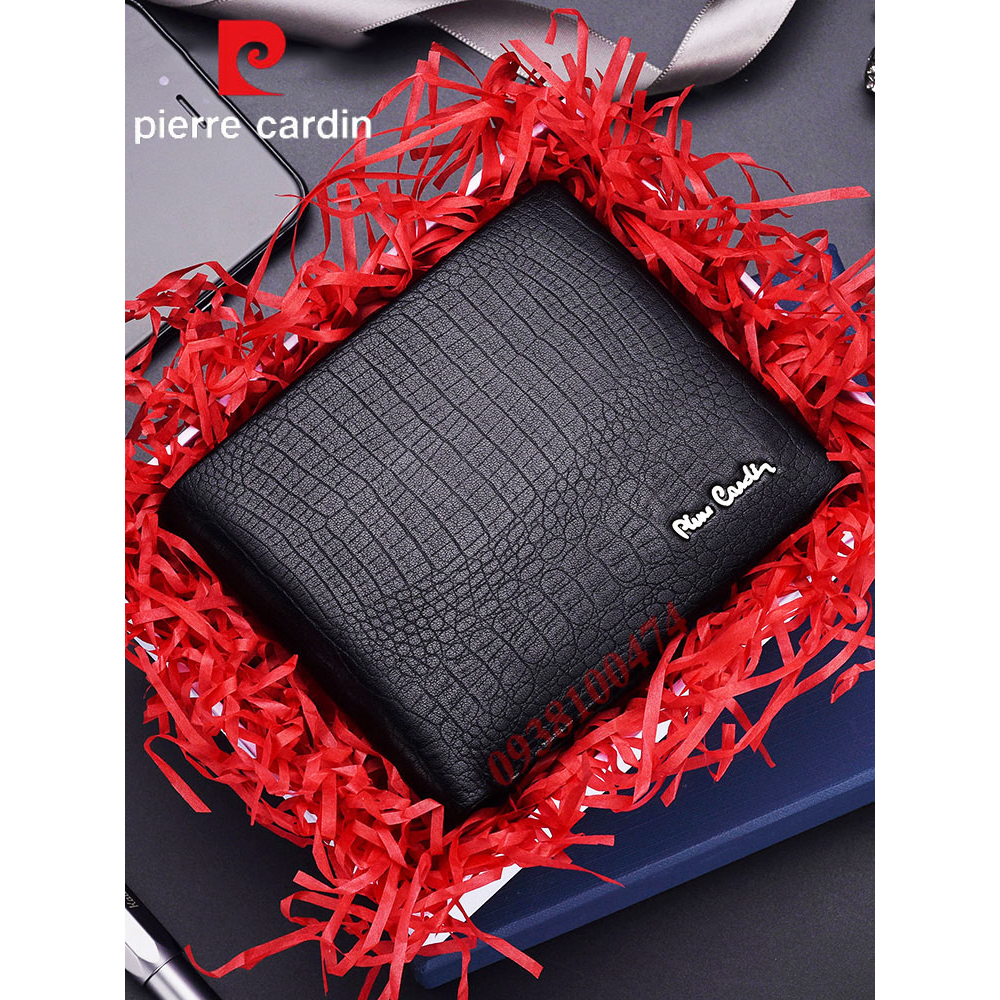 Ví Pierre Cardin nam chính hãng da bò thật dập vân cá sấu ví ngang PCJ2036
