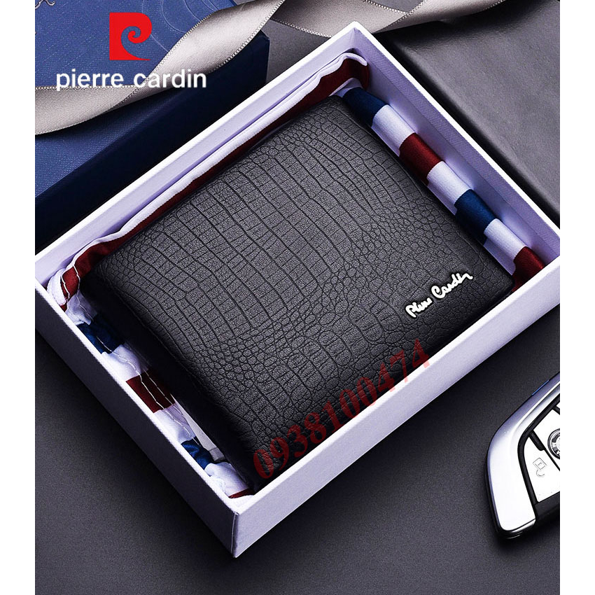 Ví Pierre Cardin nam chính hãng da bò thật dập vân cá sấu ví ngang PCJ2036