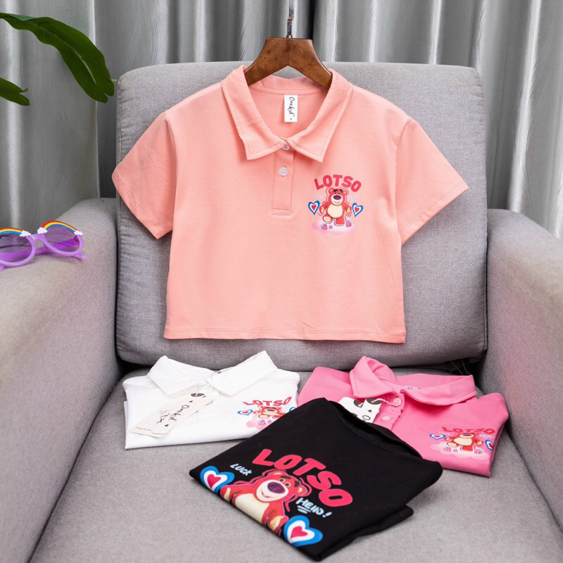 Áo thun bé gái , áo thun gấu dâu cổ trụ cho bé gái 8-60kg hàng shop cao cấp