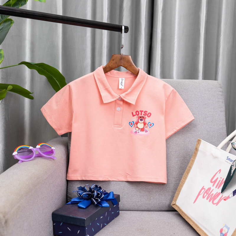 Áo thun bé gái , áo thun gấu dâu cổ trụ cho bé gái 8-60kg hàng shop cao cấp