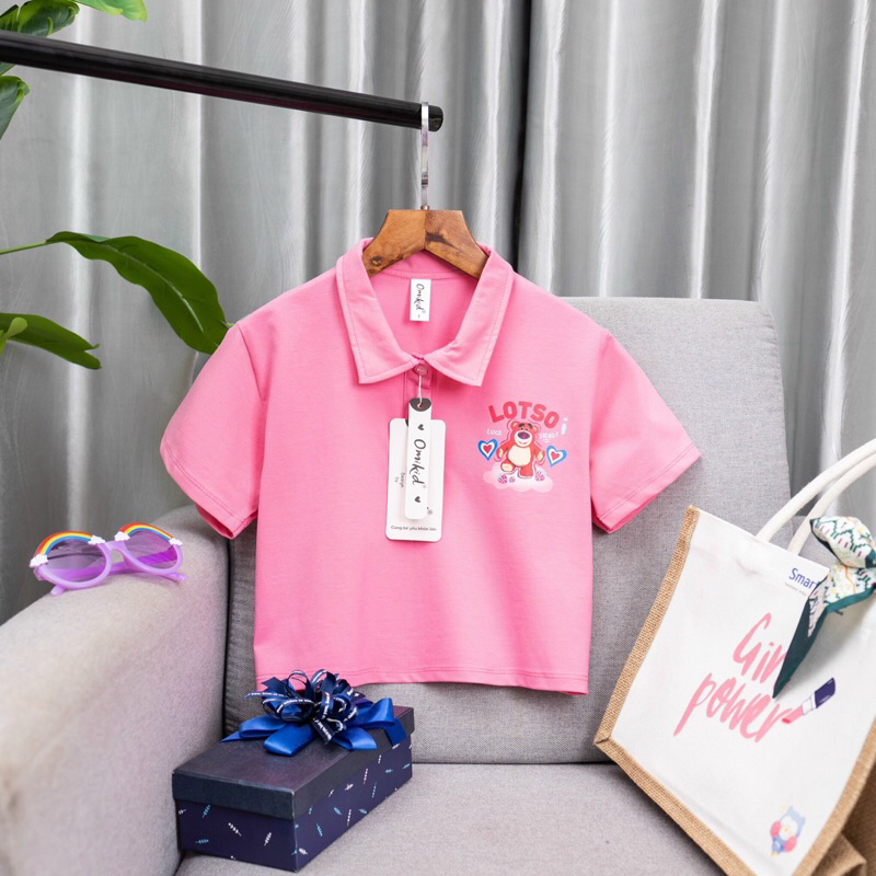 Áo thun bé gái , áo thun gấu dâu cổ trụ cho bé gái 8-60kg hàng shop cao cấp