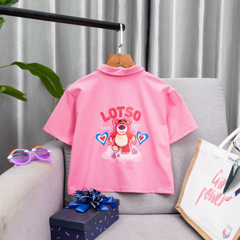 Áo thun bé gái , áo thun gấu dâu cổ trụ cho bé gái 8-60kg hàng shop cao cấp