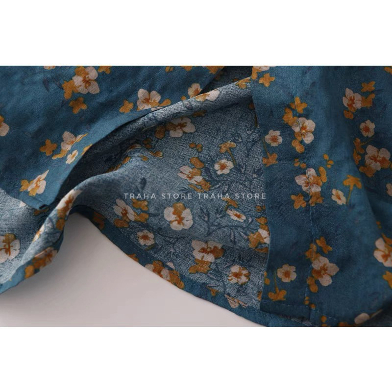 SẴN Áo sơ mi xanh hoạ tiết vintage form vừa 2023