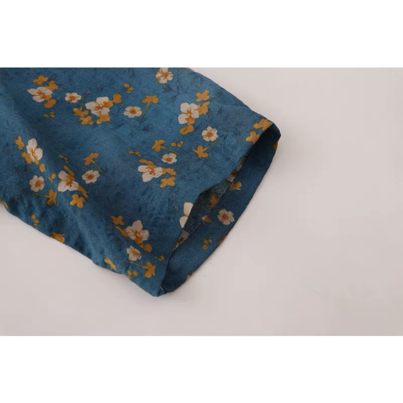 SẴN Áo sơ mi xanh hoạ tiết vintage form vừa 2023