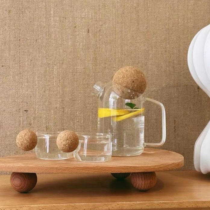 Bình trà thủy tinh nắp bần tròn xinh xắn, cá tính. Bình thủy tinh phong cách Nhật Bản