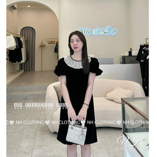 Váy nhung cổ tơ viền sm