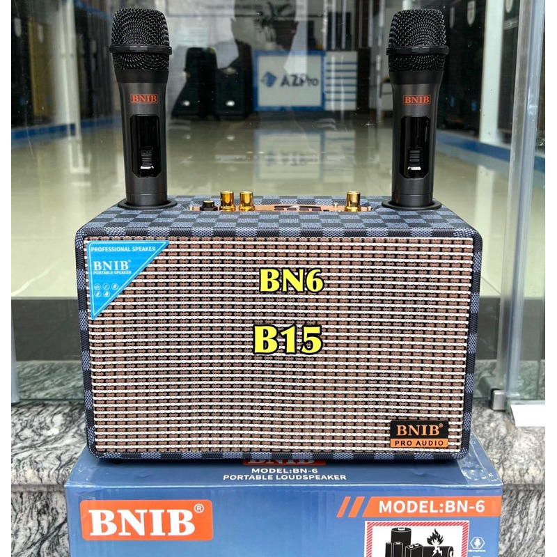 Loa Bluetooth BNIB-BN6 bass 15 bọc da sang trọng. Tặng kèm 2 mic hát karaoke