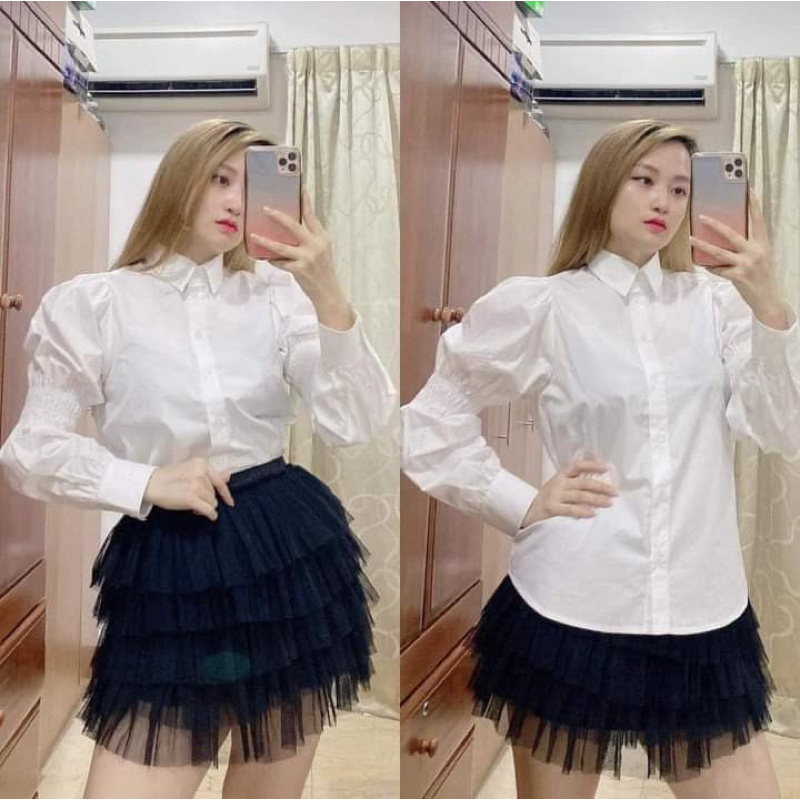 Áo sơ mi trắng tay phồng hm auth new