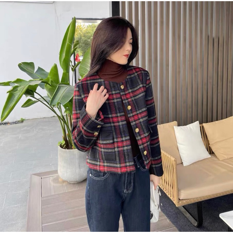 Áo Dạ Tweed Dáng Lửng Kẻ Caro Siêu Xinh Phong Cách Sang Chảnh Hàng Quảng Châu_Hàng ORDER có ẢNH THẬT