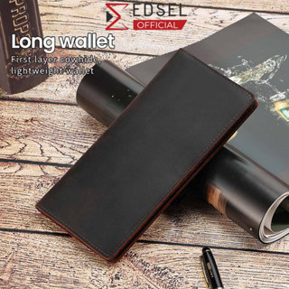  Ví cầm tay nam nữ cao cấp da bò thật dáng dài chính hãng Edsel màu nâu 