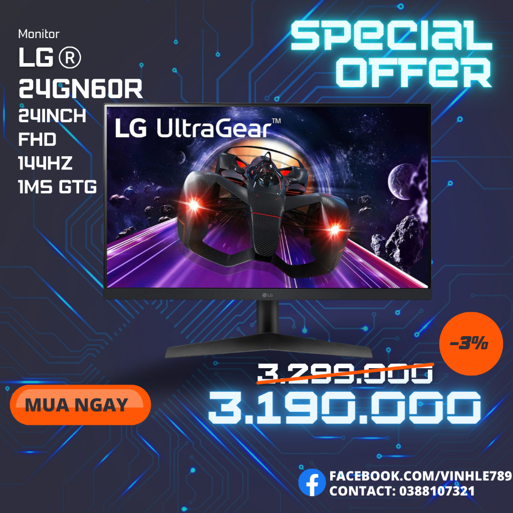 Màn Hình LG 24GN60R-B 23.8" 1ms 144Hz IPS FHD UltraGear™ [NEW] | BigBuy360 - bigbuy360.vn