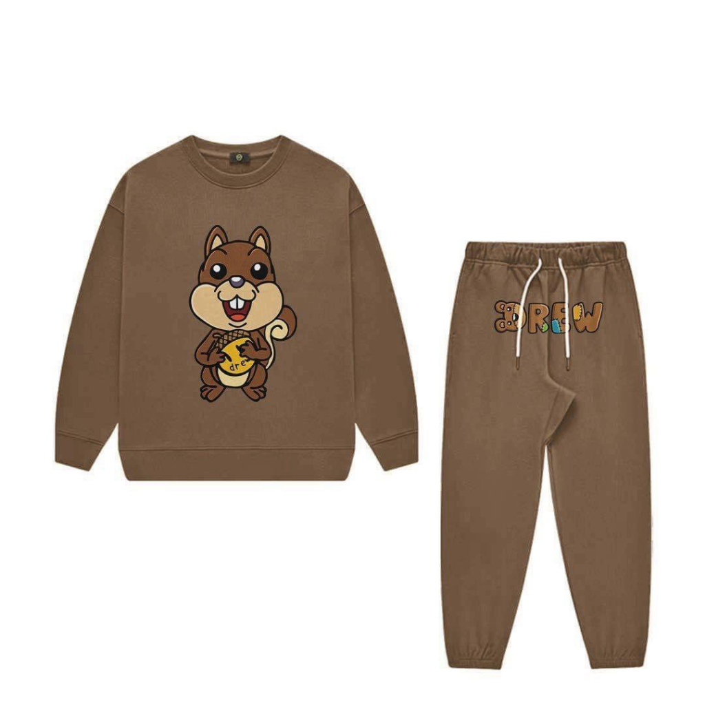 Bộ quần áo nỉ cổ tròn dd rew sóc cho bé , set sweater trẻ em unisex , Kid_genZ