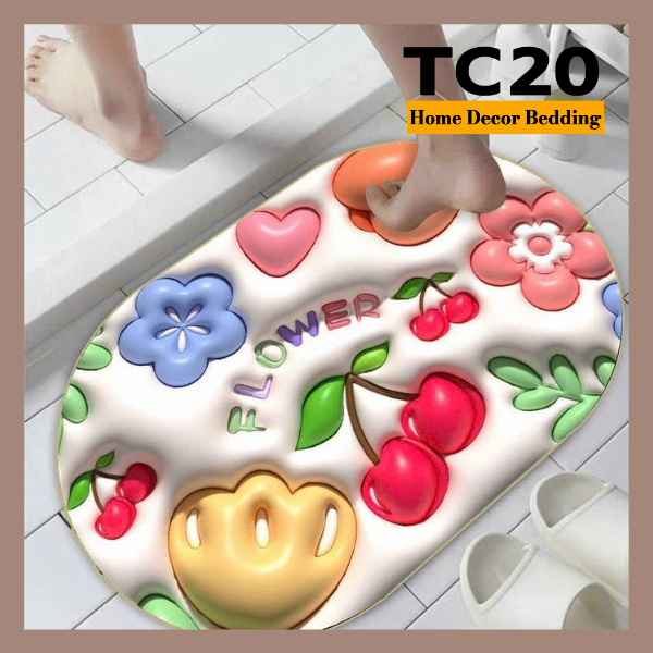 Thảm Lau Chân Họa Tiết 5D, Thảm Chùi Chân Bề Mặt Nỉ Đế Cao Su Chống Trơn Trượt - 40cm x 60cm
