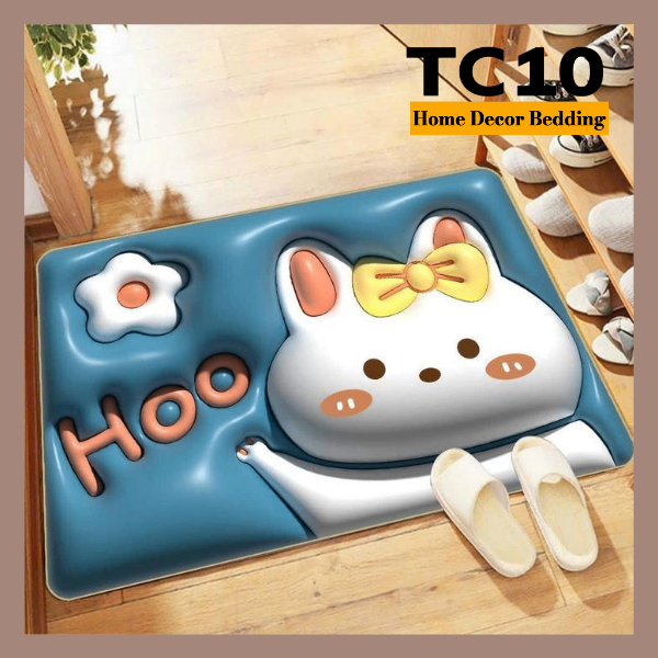 Thảm Lau Chân Họa Tiết 5D, Thảm Chùi Chân Bề Mặt Nỉ Đế Cao Su Chống Trơn Trượt - 40cm x 60cm