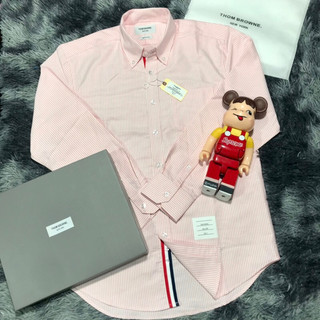 Áo sơ mi Thom brown sọc nhỏ hồng, viền trong oxford