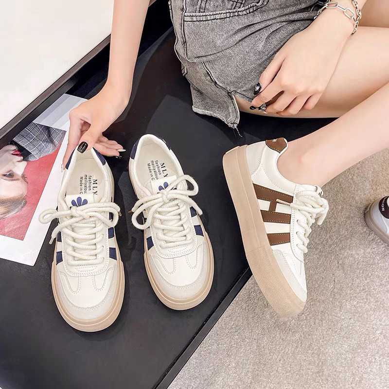 Giày nữ Seaker Da Đế Nâu Các Loại Cao 3.5CM