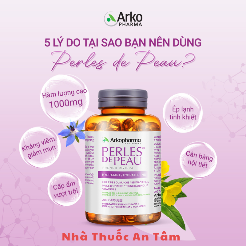 Viên uống đẹp da hoa anh thảo Arkopharma Perles de Peau Hydratant 200viên/hộp [NHẬP KHẨU CHÍNH HÃNG]Ư