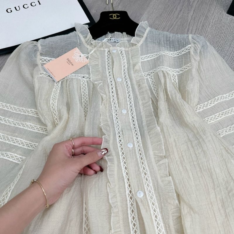 Sét Váy Đầm Nữ Tơ Xước Ren Be Tay Phồng Mix Chân Váy Tầng Size S M - Halinh Shop - Sét Váy Nữ Đũi Ren Hàng Quảng Châu L1