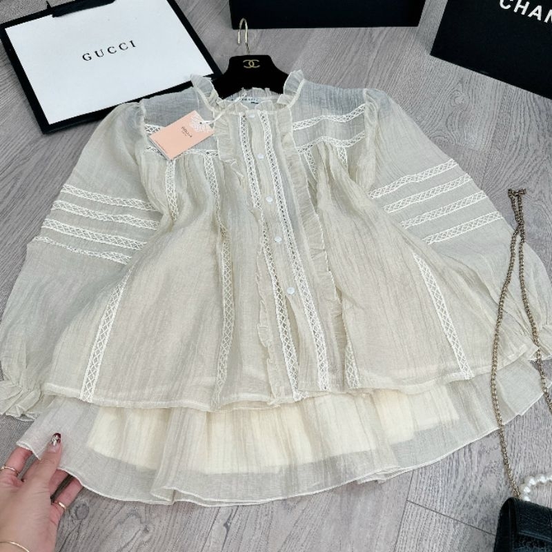 Sét Váy Đầm Nữ Tơ Xước Ren Be Tay Phồng Mix Chân Váy Tầng Size S M - Halinh Shop - Sét Váy Nữ Đũi Ren Hàng Quảng Châu L1