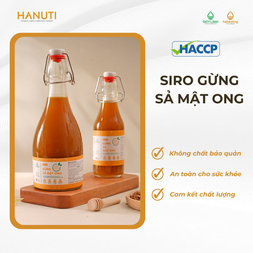 Siro Gừng Sả Mật ong Giọt Lành - 100% gừng sả Cao Bằng lên men tự nhiên cùng mật ong hoa nhãn Hưng Yên chai 250 - 500ml