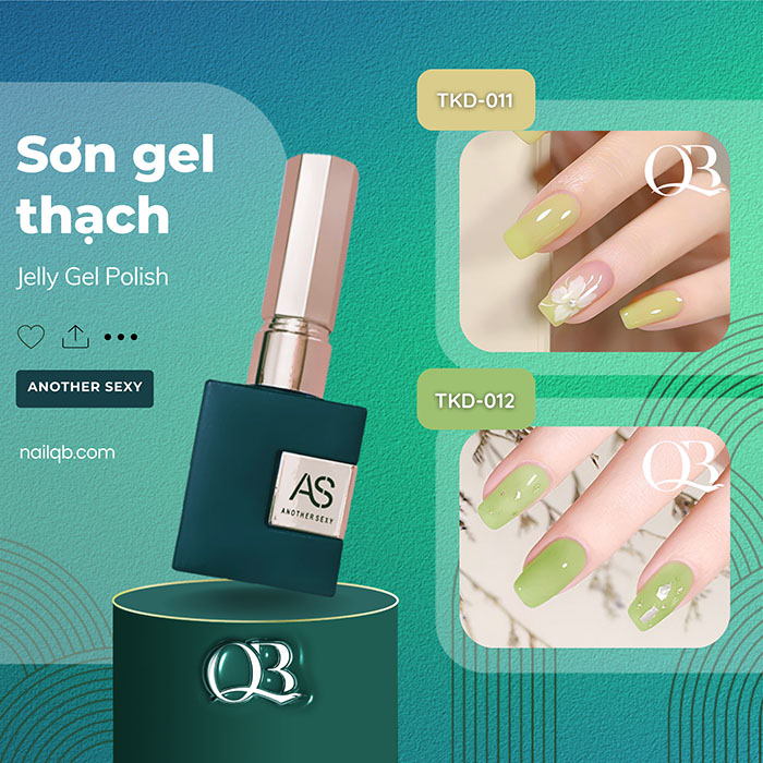 Sơn gel AS chai vuông màu thạch xanh bơ mã TKD 011 - TKD 012 15ml (cần hơ đèn)