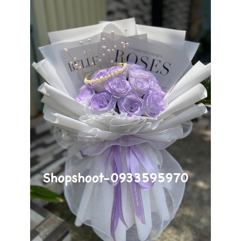 Bó hoa hồng nhũ kim tuyến 15 bông- hoa sáp 15 bông