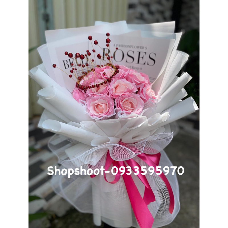 Bó hoa hồng nhũ kim tuyến 15 bông- hoa sáp 15 bông