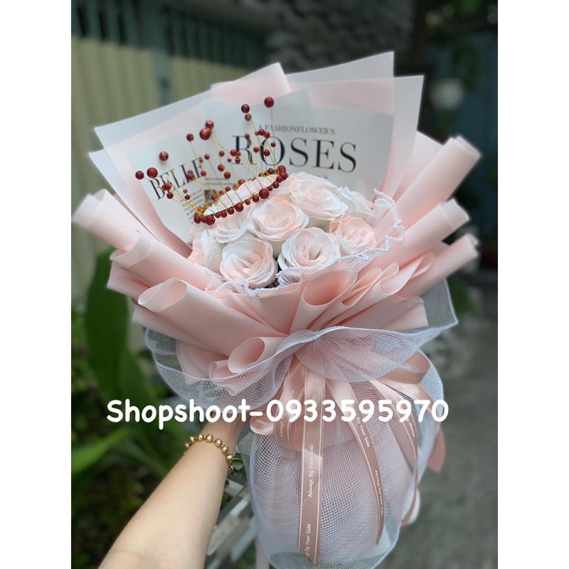 Bó hoa hồng nhũ kim tuyến 15 bông- hoa sáp 15 bông