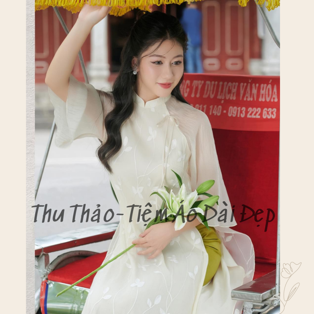 Áo Dài Xuông An Vy Tay Loe Lỡ Cao Cấp ,Áo Dài Cách Tân 4 Tà Suông Thêu Trẻ Trung Tôn Dáng