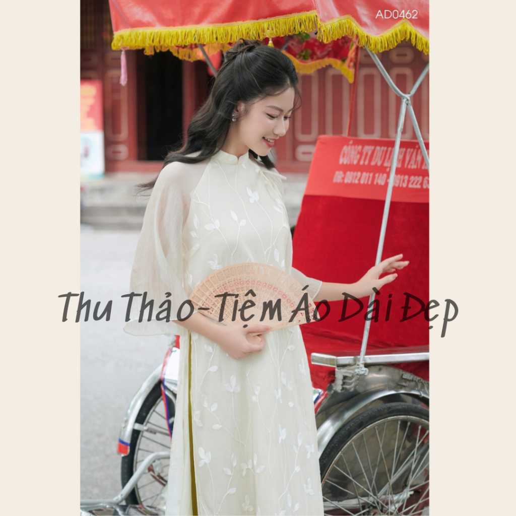 Áo Dài Xuông An Vy Tay Loe Lỡ Cao Cấp ,Áo Dài Cách Tân 4 Tà Suông Thêu Trẻ Trung Tôn Dáng