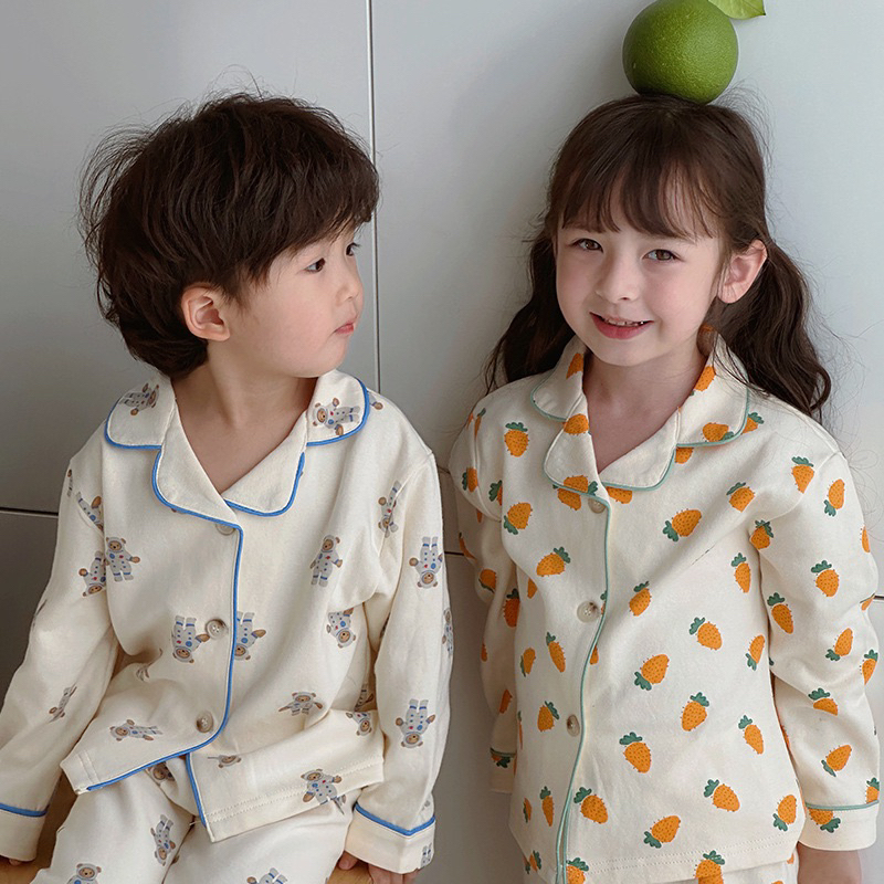 Bộ Quần Áo Dài Tay Pijama Cotton Dày Dặn Hoạ Tiết Dễ Thương Cho Bé Tâi Bé Gái Hàng Quảng Châu Cao Cấp