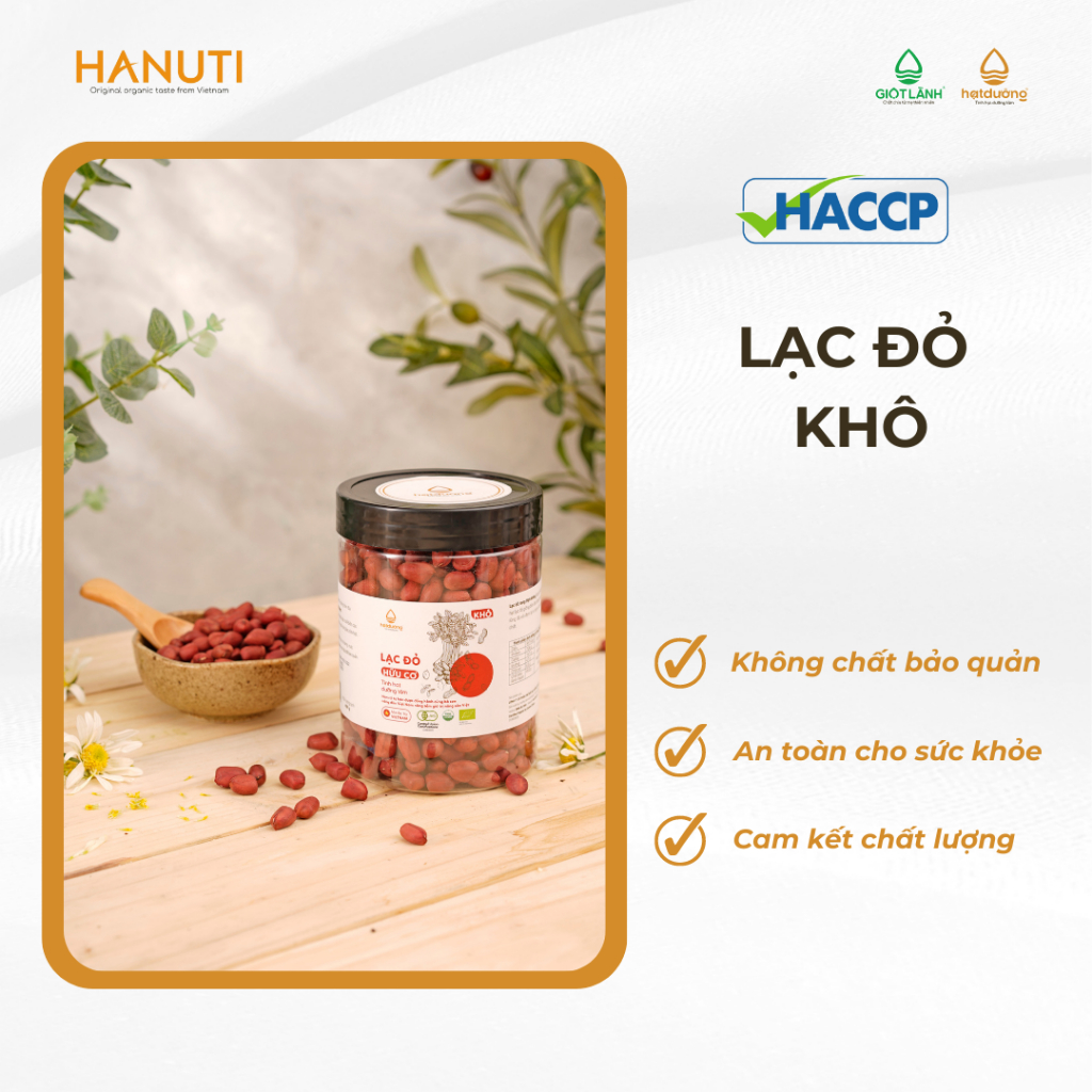 Lạc đỏ hữu cơ khô Hạt Dưỡng (sống) - Giống bản địa, đạt chứng nhận hữu cơ quốc tế - Túi Kraft 200g, Lọ PET 450gr