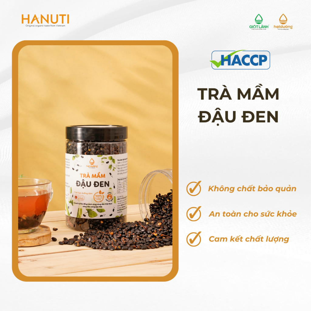 Trà mầm đậu đen Hạt Dưỡng sử dụng 100% đậu đen lòng xanh đạt chứng nhận hữu cơ quốc tế - Lọ PET 500gr