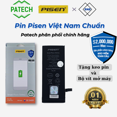 Pin Pisen Việt Nam dung lượng chuẩn cho 5s/5se/6/6s/6plus/6splus/7/7plus/8/8plus/x/xs/xr/xsmax/11/11promax/12/12promax/