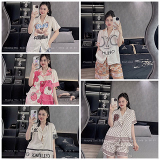 Bộ đồ ngủ pijama lụa xước, lụa satin cao cấp, đồ bộ đùi mặc nhà dễ thương, pijama nữ mẫu mới nhất