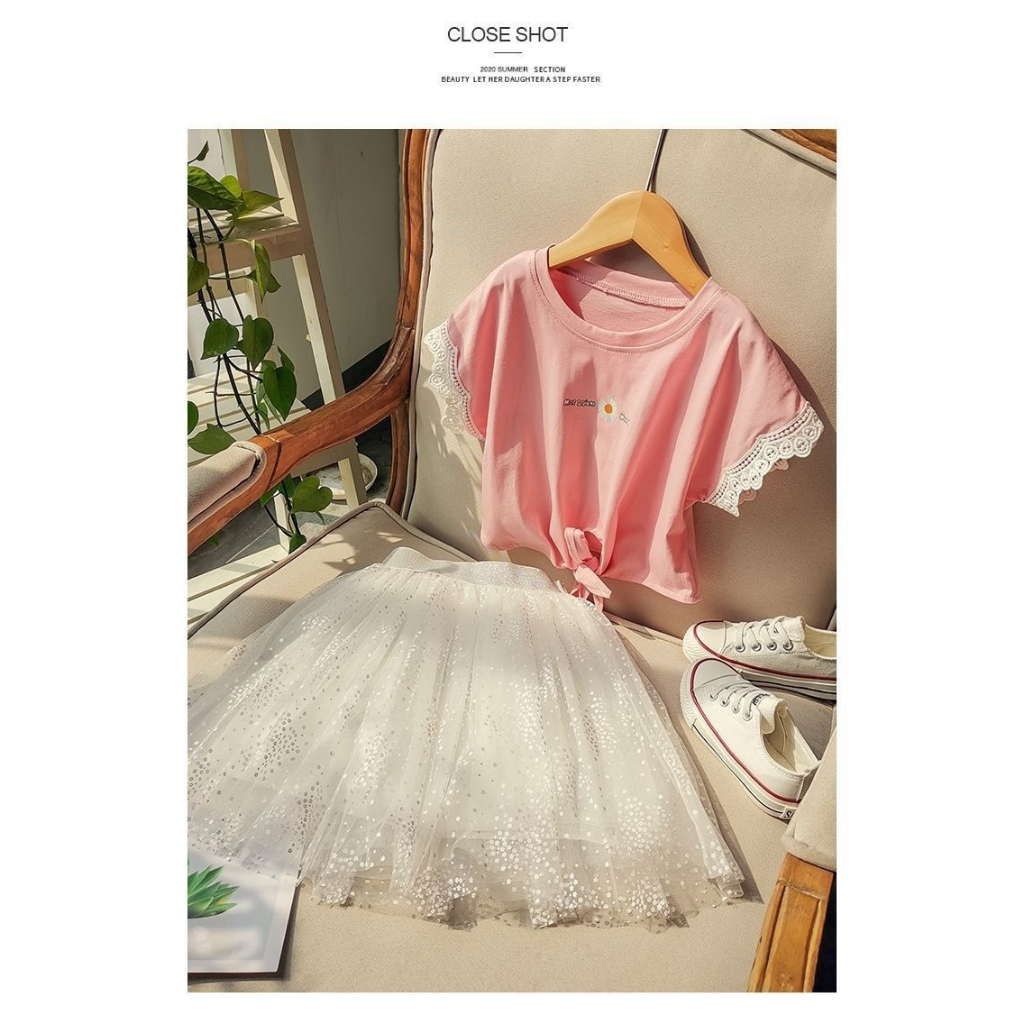 Chân Váy Ren Đính Hoa cho bé gái hàng Quảng Châu Cao Cấp siêu cute