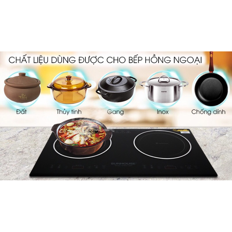 Bếp hồng ngoại đôi lắp âm Sunhouse SHB9112MT