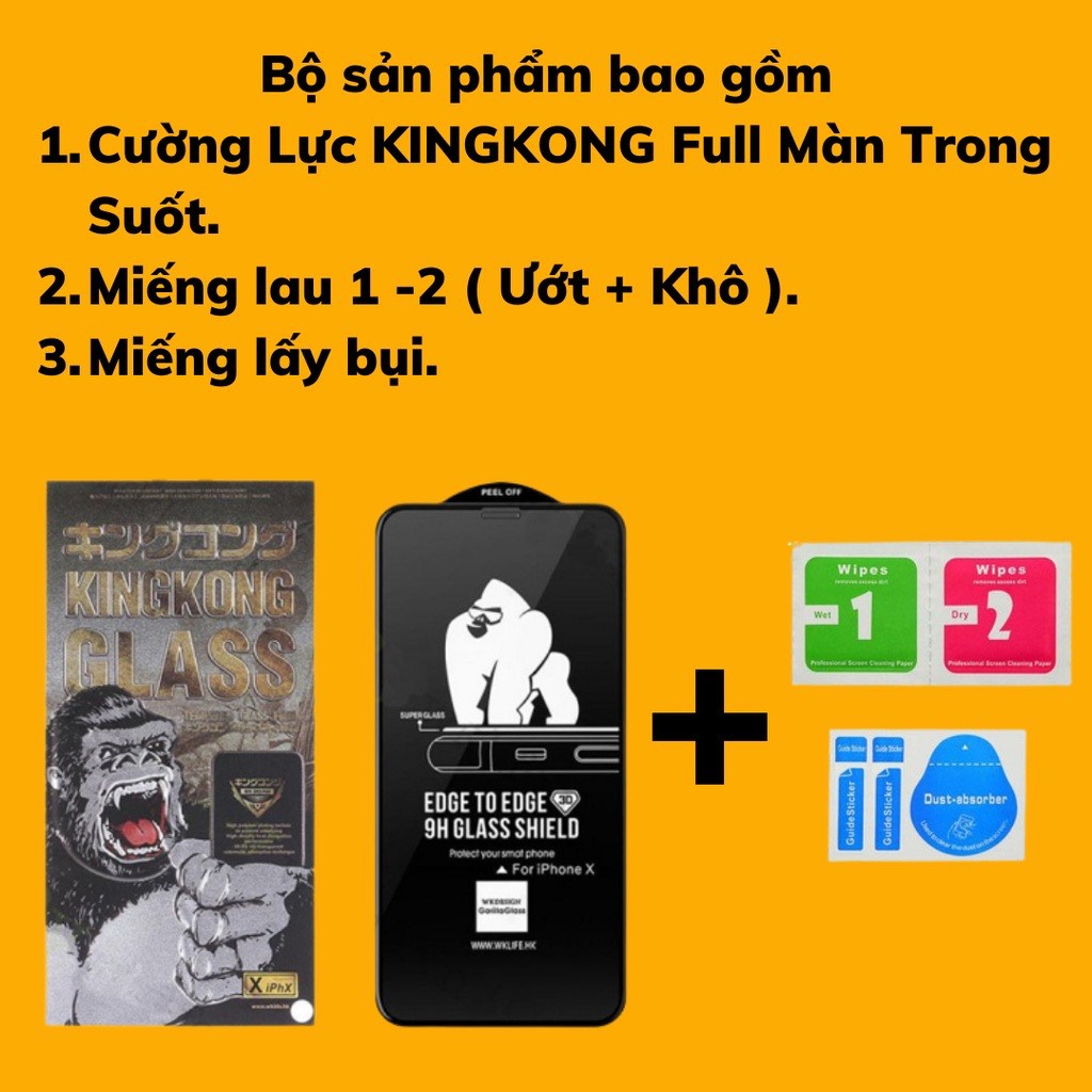 Kính Cường Lực KingKong cho IP Full Màn 7Plus/8Plus/X/Xs/XsMax/11/11Pro/11ProMax/12ProMax/13/13ProMax