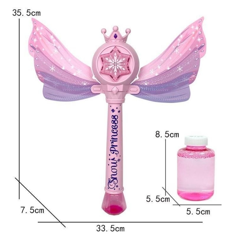 Thổi bong bóng tự động có đèn - gậy elsa hồng