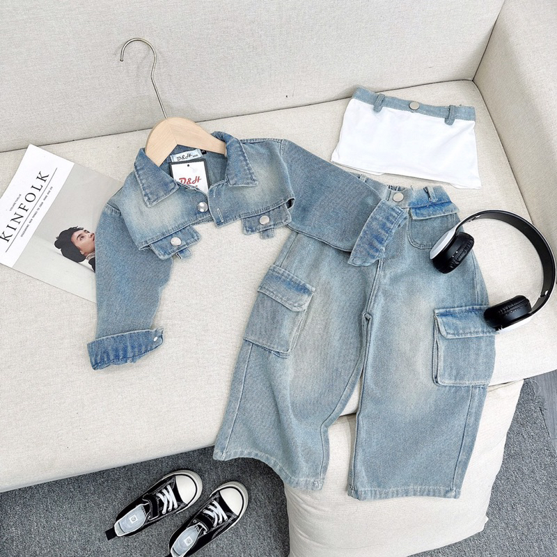 Set bộ Jeans sành điệu cho bé gái