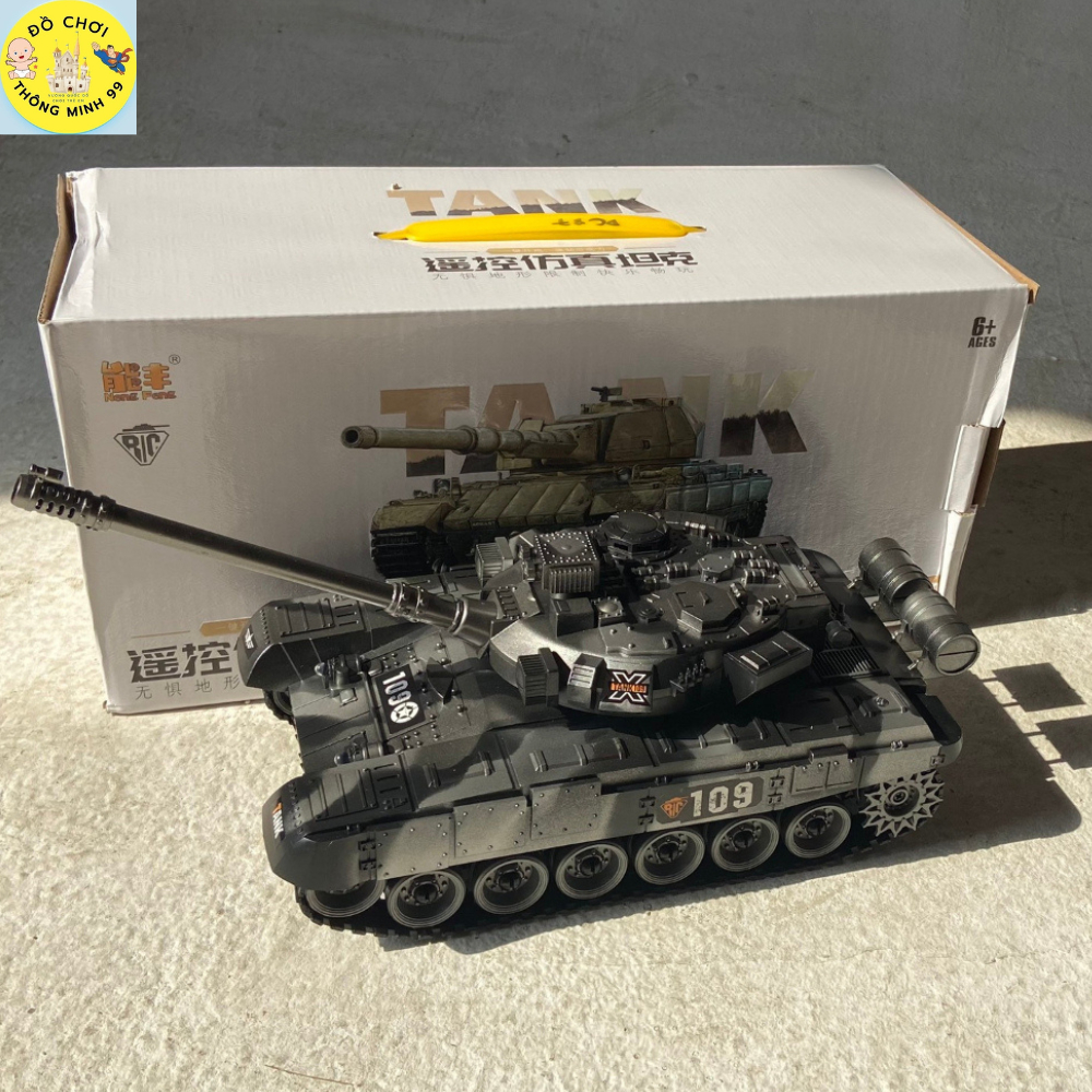Đồ chơi xe tăng tank T90 điều khiển từ xa bánh xích pin sạc, mô hình xe tăng xoay nòng, bắn súng
