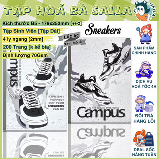 Lốc 5 quyển Tập sinh viên 200 trang Sneakers in 4 ly ngang ( Campus )