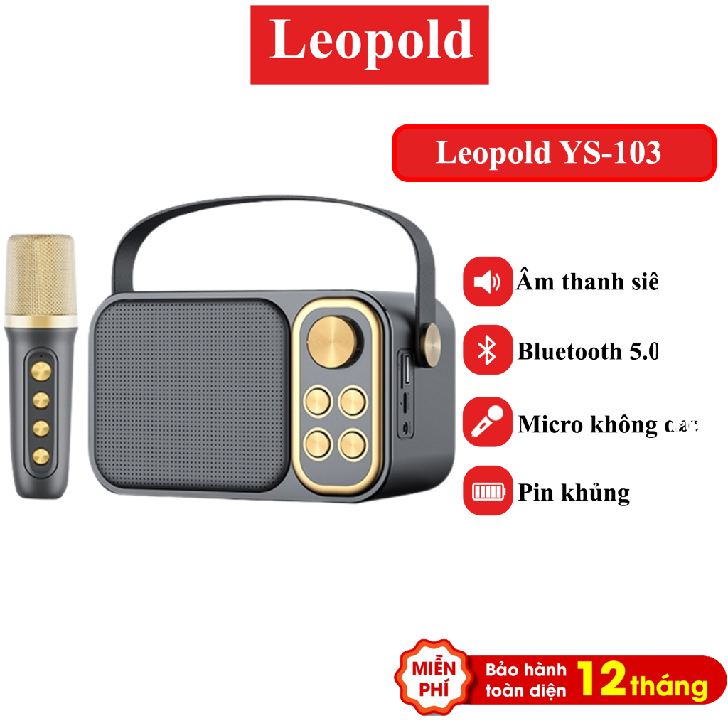 Loa Bluetooth Karaoke Kèm Mic Leopold YS-103 Không dây, kèm 01 mic hát công suất 5W Âm Thanh Chất Lượng Cao