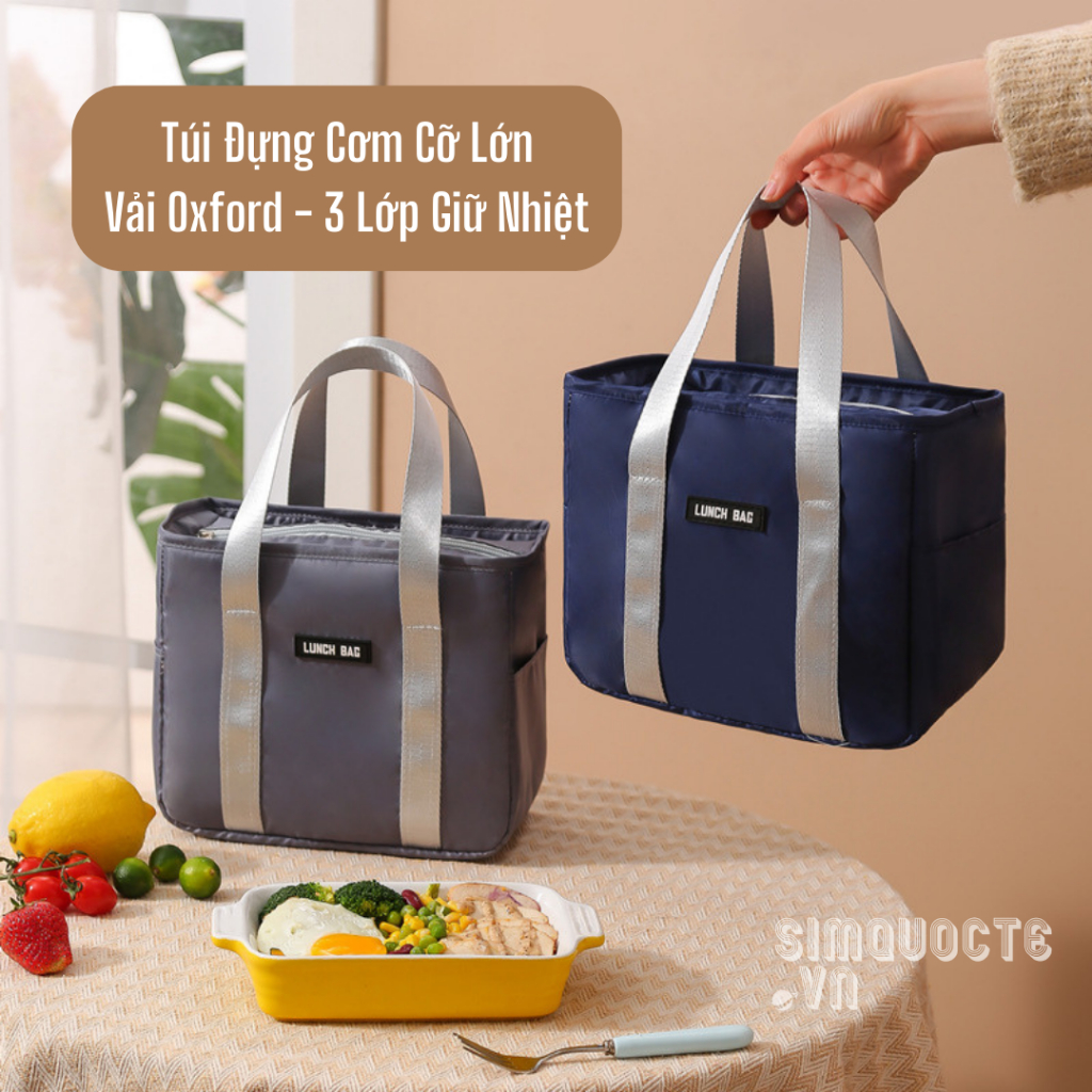 Túi đựng cơm giữ nhiệt cỡ lớn vải Oxford 3 lớp lót nhôm Túi đựng thức ăn mang đi làm văn phòng, picnic tiện lợi TĐC14