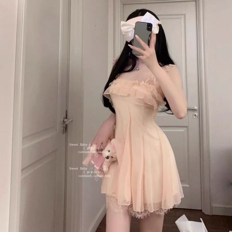 SP.80 Váy hai dây cánh tiên tiểu thư xoè bèo dễ thương, Đầm ngủ Quảng Châu cao cấp